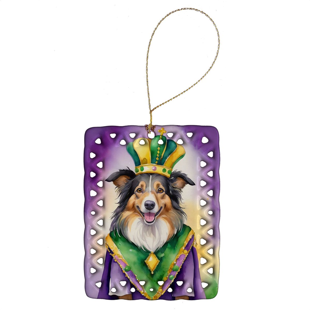 Collie King Of Mardi Gras Porcelain Ornament Christmas Tree Hanging Decorations For Home Christmas Holiday, Rectangle, Gift, Multicolor_maomaolike.com