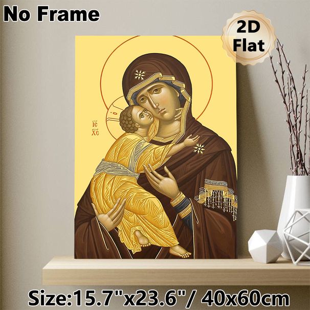 Religious Madonna And Child Painting Poster, Traditional Orthodox-style Sacred Scene Poster, Serene Spiritual Artwork Suitable For Home, Prayer Space_maomaolike.com
