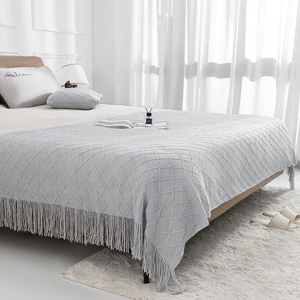 Nordic Retro Diamond Blanket Solid Color Knitted Blanket Bed End Blanket Bed Sofa Blanket Towel Bed End Towel_maomaolike.com