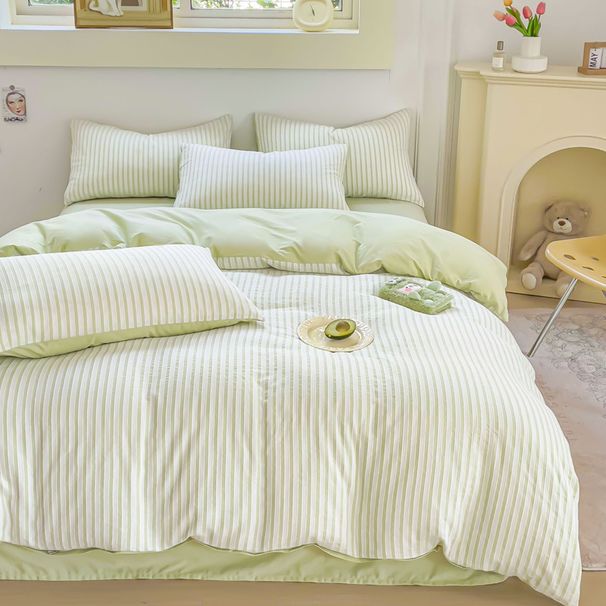 Wholesale INS Japanese Simple Striped Pure Jacquard Four-Piece Nordic Style Full Yarn-Dyed Washed Cotton 4-Piece Set_maomaolike.com