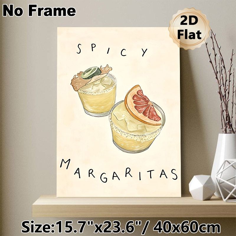 Spicy Margaritas Painting Poster, Warm-toned Hand-drawn Cocktail Illustration Poster, Vibrant Drink-themed Decor Ideal For Home Bar, Kitchen And_maomaolike.com