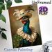 Anthropomorphic Peacock Painting Poster, Rich-hued Realistic Oil-style Poster, Elegant Peacock With Pearl-trimmed Hat & Ruffled Collar, Sophisticated_maomaolike.com
