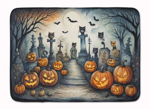 Cat Cemetery Spooky Halloween Memory Foam Kitchen Mat Machine Washable Anti-Fatigue Mat Cushion Comfort Bath Mat Or Kitchen Rug_maomaolike.com
