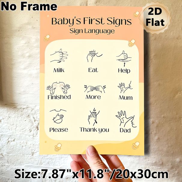 Baby Sign Language Painting Poster, Minimalist Line Art Poster, Practical Basic Hand Signs Guide For Early Communication, Suitable For Home Use_maomaolike.com