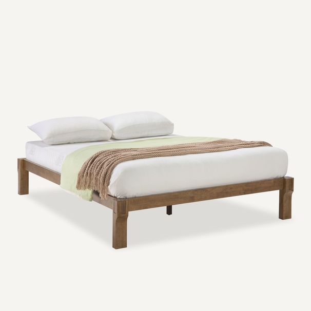 Solid Wood Adjustable Bed, King Size Japanese Joinery Bed With Head Elevation, 1200 Lbs Capacity, Rustic & Mid-Century Modern Design, Rubberwood Platform Bed, Easy Assembly, Walnut_maomaolike.com