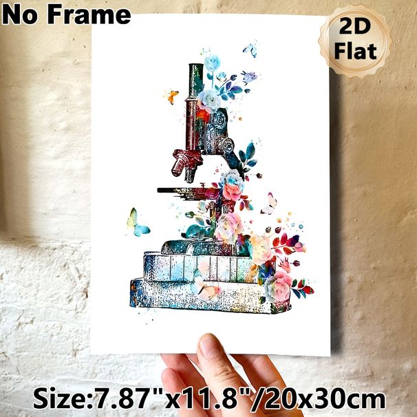 Floral Microscope Painting Poster, Vibrant Watercolor Style Poster, Artistic Design With Blooming Flowers And Butterflies, Ideal For Study Room_maomaolike.com