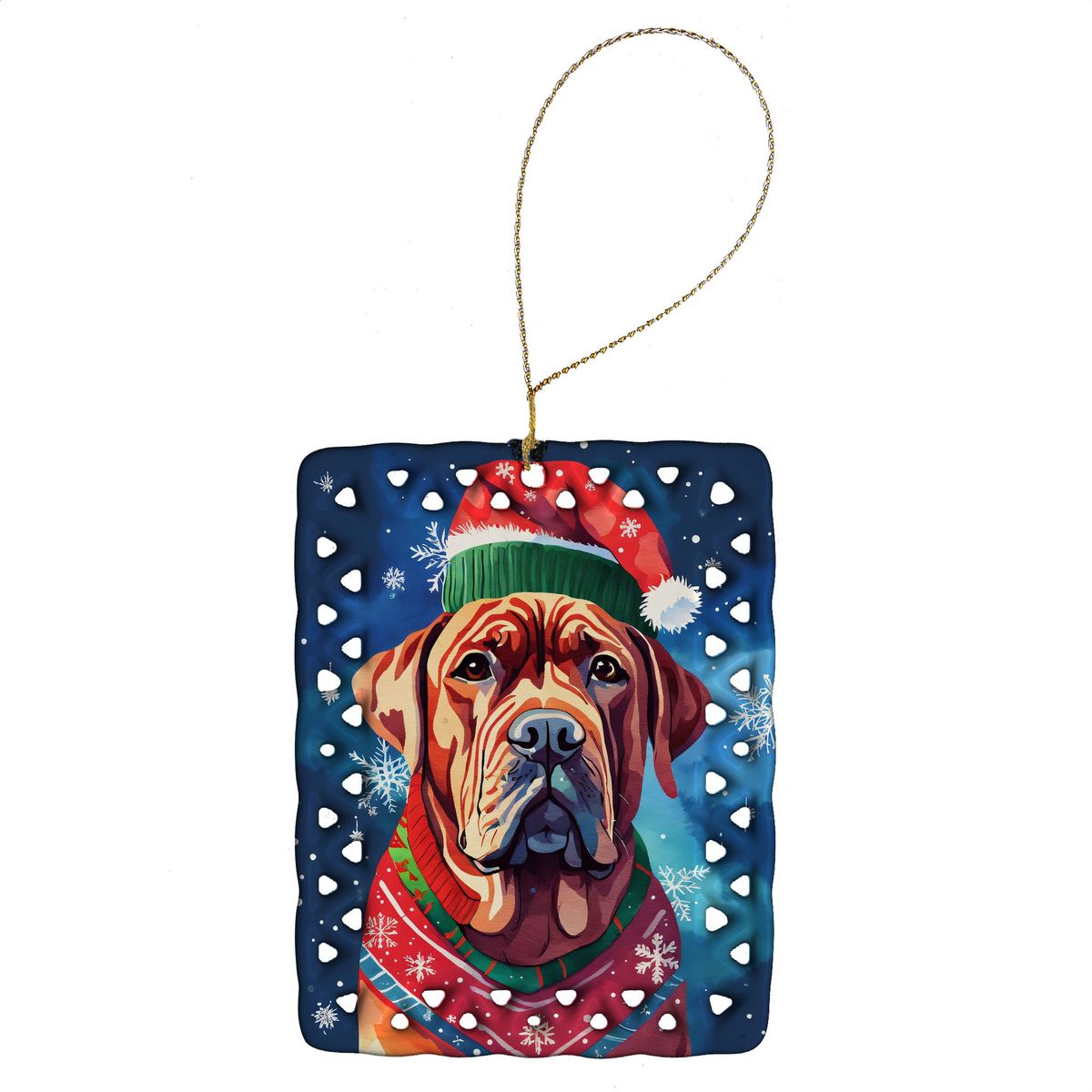 Dogue De Bordeaux Christmas Porcelain Ornament Christmas Tree Hanging Decorations For Home Christmas Holiday, Rectangle, Gift, Multicolor_maomaolike.com