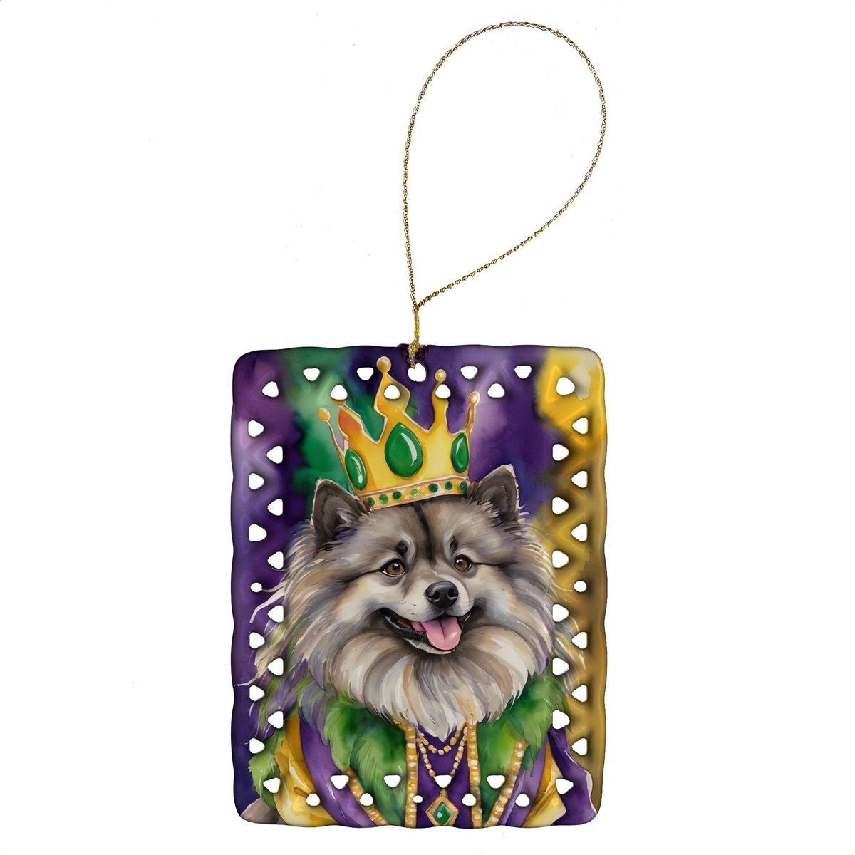 Keeshond King Of Mardi Gras Porcelain Ornament Christmas Tree Hanging Decorations For Home Christmas Holiday, Rectangle, Gift, Multicolor_maomaolike.com