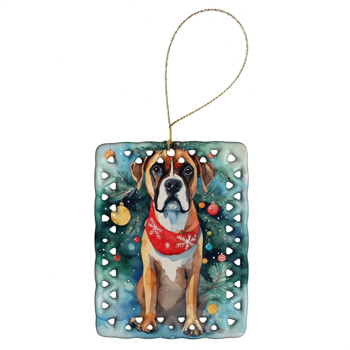 Boxer Christmas Porcelain Ornament Christmas Tree Hanging Decorations For Home Christmas Holiday, Rectangle, Gift, Multicolor_maomaolike.com