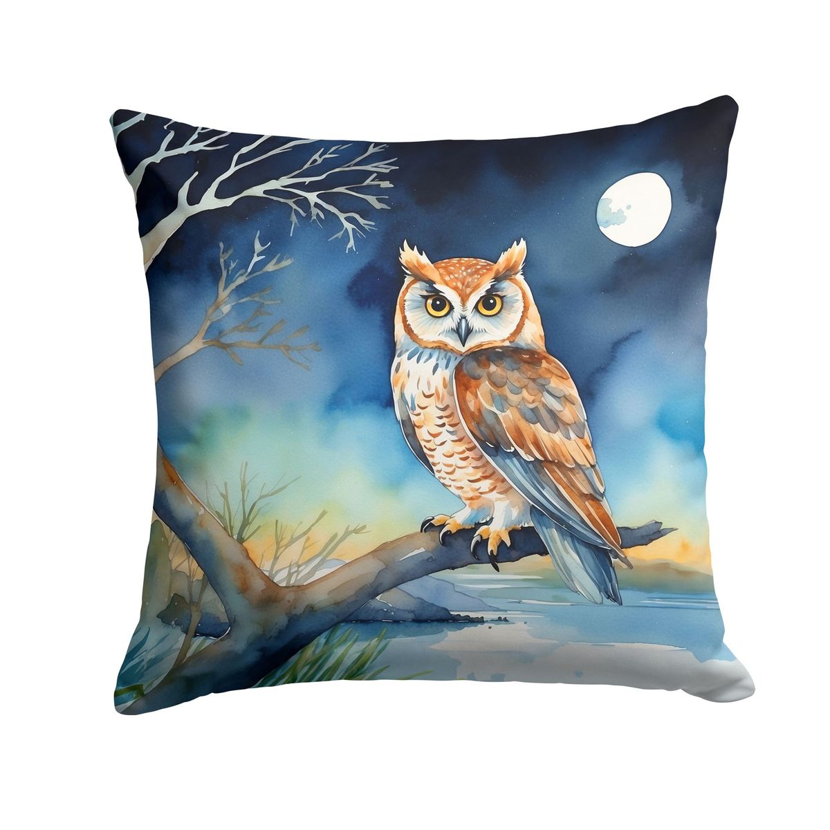 Owl Perched In Coastal Tree Throw Pillow Machine Washable, Indoor Outdoor Decorative Pillow For Couch, Bed Or Patio, 18Hx18W_maomaolike.com