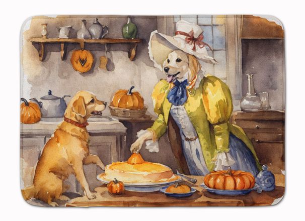 Yellow Lab Fall Kitchen Pumpkins Memory Foam Kitchen Mat Machine Washable Anti-Fatigue Mat Cushion Comfort Bath Mat Or Kitchen Rug_maomaolike.com