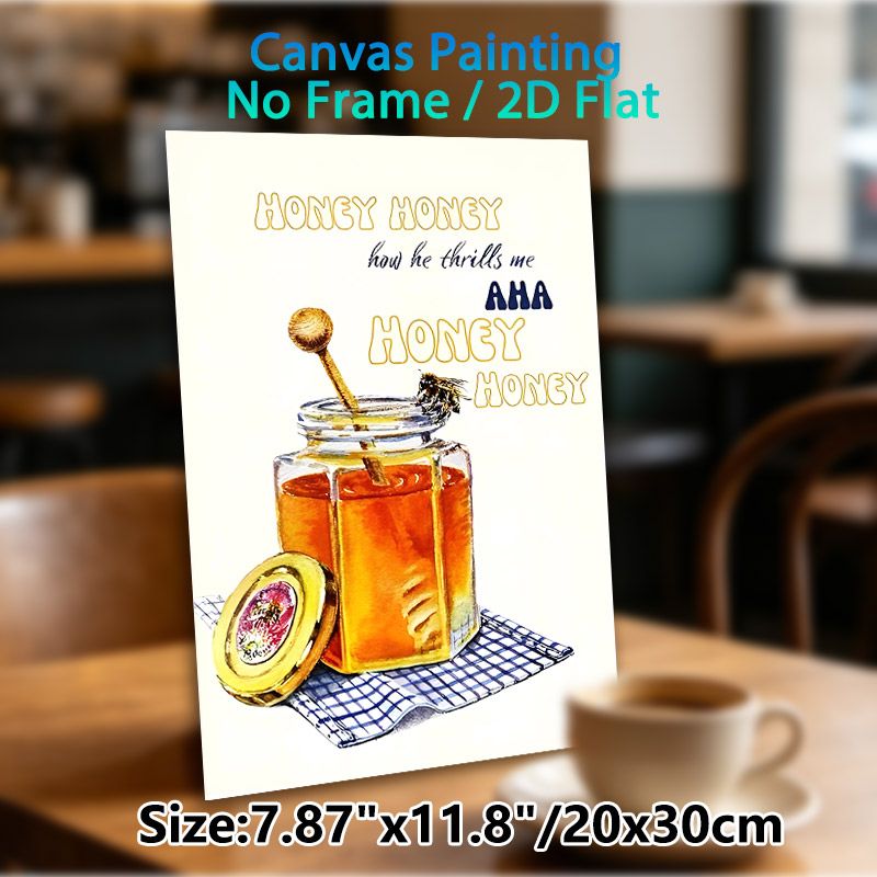 Honey Jar & Bee Themed Painting Poster, Warm Watercolor-style Poster, Sweet Honey-inspired Design With Typography Adds Cozy Ambiance For Kitchen_maomaolike.com