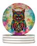 Hippie Animal Owl Large Sandstone Coasters Pack Of 4 Absorbent Round Coasters Decor Gifts For Men Or Women, 4 In, Multicolor_maomaolike.com