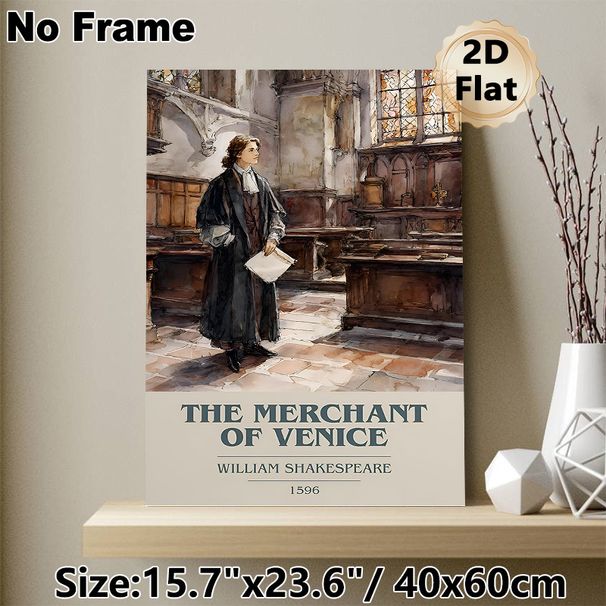 The Merchant Of Venice Shakespeare Themed Painting Poster, Vintage Watercolor Classic Literary Scene Poster, Timeless Literary Artwork Ideal For Home_maomaolike.com