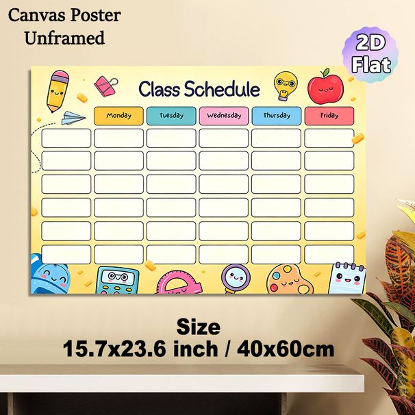 Class Schedule Painting Poster, Cute Cartoon-style Colorful Stationery Pattern Poster, Practical Layout To Organize Daily Classes, Ideal For_maomaolike.com