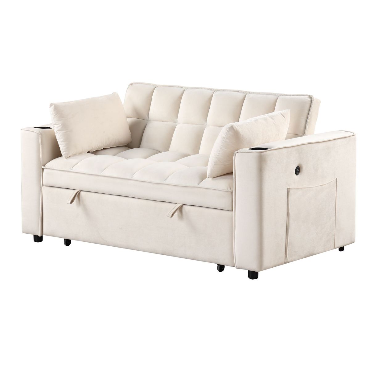 58" 4-1 Multi-functional Sofa Bed With Cup Holder And USB Port For Living Room Or Apartments_maomaolike.com