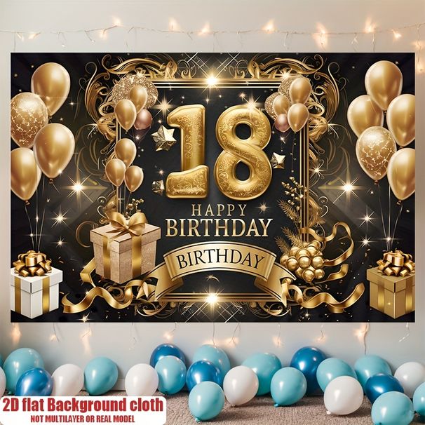 18th Birthday Party Banner - 2D Flat Polyester Backdrop, Wall Hanging Photo Props, Celebration Backdrop, Party Supplies_maomaolike.com