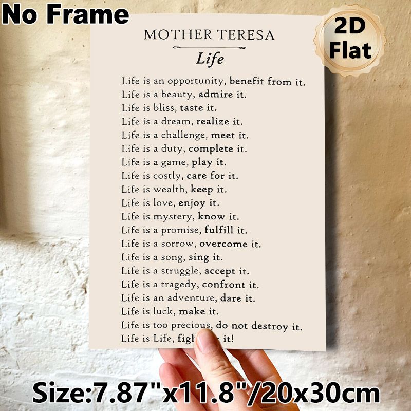 Mother Teresa Life Quote Painting Poster, Minimalist Typographic Text Art Poster, Inspirational Life-themed Decor Ideal For Home Office And Living_maomaolike.com