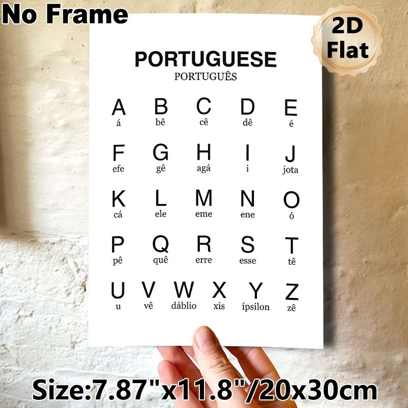Portuguese Alphabet Painting Poster, Minimalist Black-and-white Letter Chart Poster, Clear Letter & Pronunciation Reference, Suitable For Language_maomaolike.com