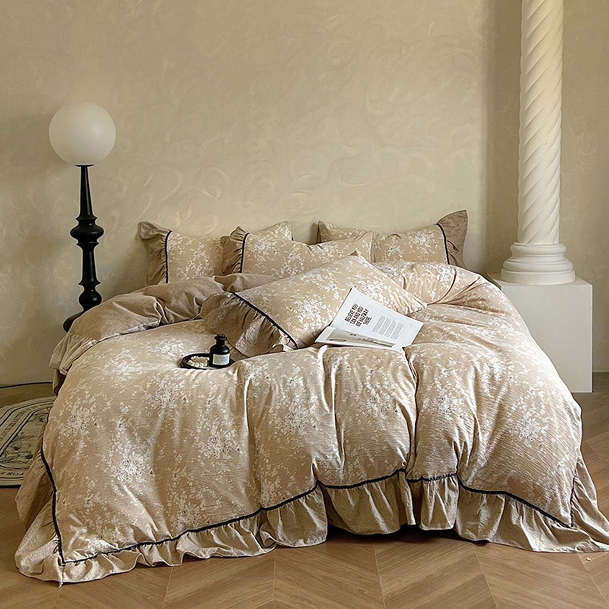 Princess Style French High Weight Linen Crinkle Yarn Lace Four-Piece Set Single Duvet Cover_maomaolike.com