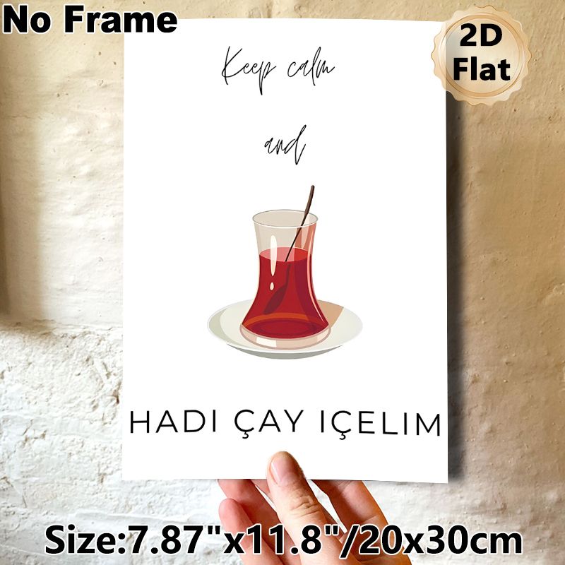 Turkish Tea Themed Painting Poster, Minimalist Illustrated Tea Cup & Quote Poster, Relaxing Design, Suitable For Kitchen And Dining Room Decor_maomaolike.com