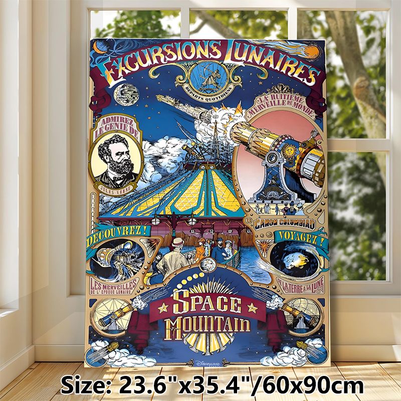 Vintage Sci-Fi Lunar Excursion Painting Poster, Richly Detailed Retro Illustrative Poster, Nostalgic Steampunk-style Space Voyage Artwork Ideal For_maomaolike.com