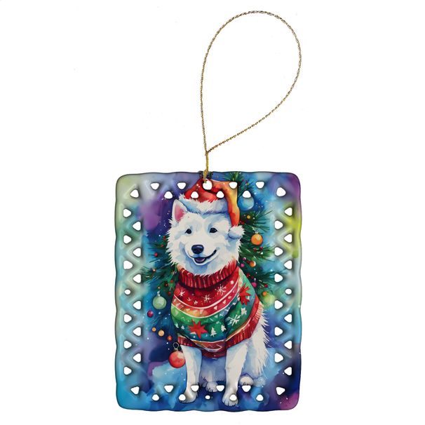 American Eskimo Christmas Porcelain Ornament Christmas Tree Hanging Decorations For Home Christmas Holiday, Rectangle, Gift, Multicolor_maomaolike.com