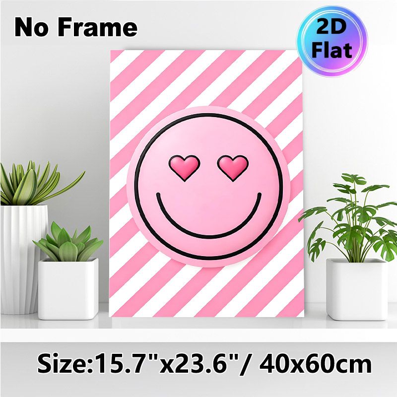 Heart-eyed Smiley Painting Poster, Pastel Pink Cute Smiley With Heart-shaped Eyes Poster, Cheerful Playful Design Adds Warm Touch For Bedroom, Living_maomaolike.com
