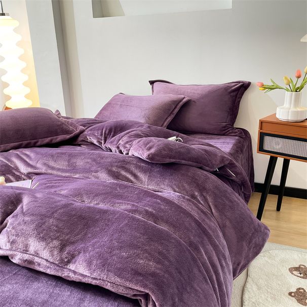 Solid Color Two-Piece Four-Piece Bedding Home Sheet Duvet Cover Milk Velvet Bed Skirt Double Dormitory Three-Piece Set_maomaolike.com