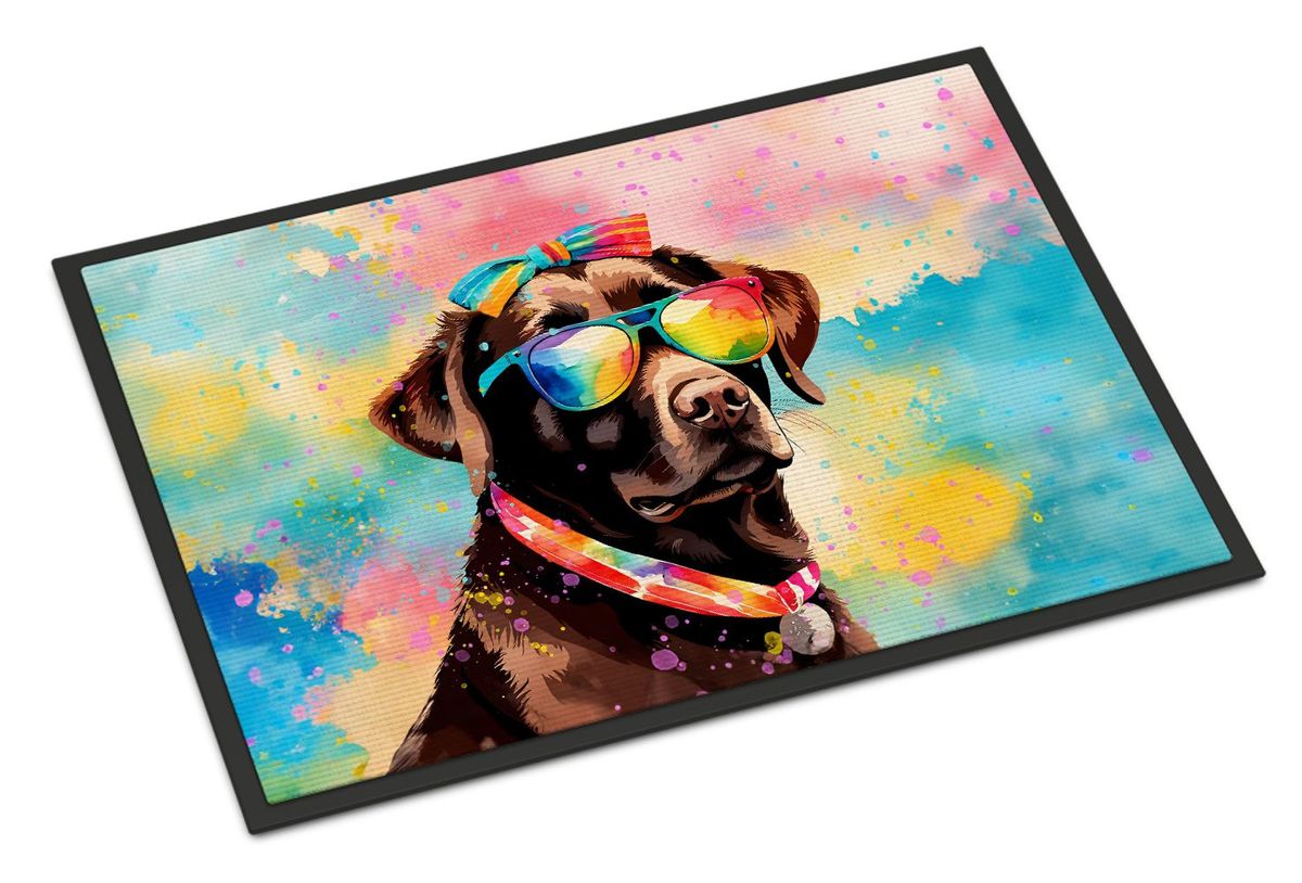 Chocolate Labrador Hippie Dawg Doormat Front Door Mat Indoor Outdoor Rugs For Entryway, Non Slip Washable Low Pile, 24H X 36W_maomaolike.com