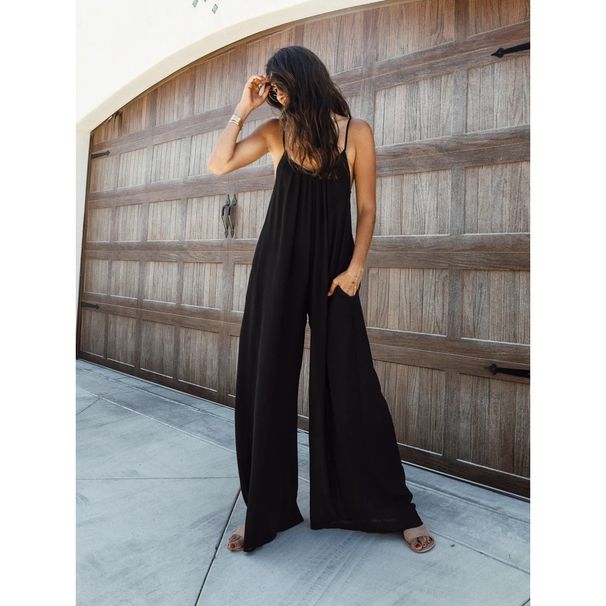 Women's Clothing Sexy V-neck halter loose jumpsuit home casual holiday style jumpsuit woman_maomaolike.com