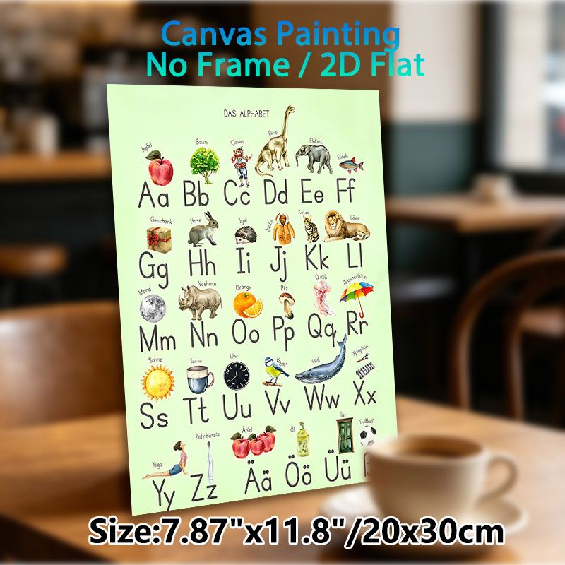 German Alphabet Painting Poster, Watercolor-style Illustrated German Alphabet Poster, Educational Visual Guide With Matching Themed Objects For Study_maomaolike.com