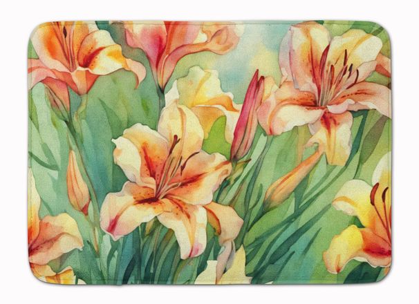 Utah Sego Lilies In Watercolor Memory Foam Kitchen Mat Machine Washable Anti-Fatigue Mat Cushion Comfort Bath Mat Or Kitchen Rug_maomaolike.com