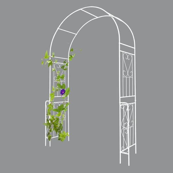 Metal Garden Arch W55'' X H94.5'' Garden Arbor Trellis Climbing Plants Support Rose Arch Outdoor Arch Cream White_maomaolike.com