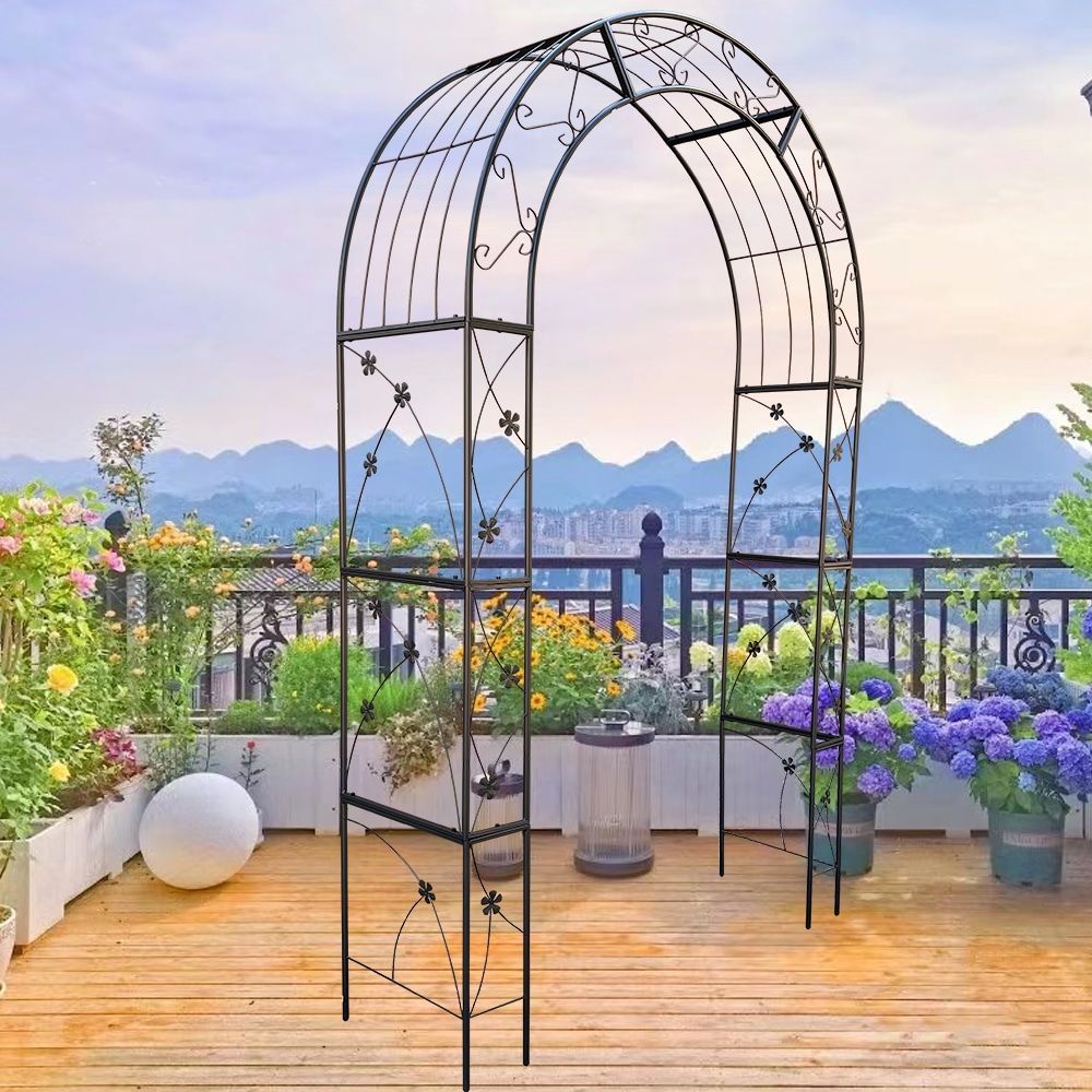 Metal Garden Arch With Doors Garden Arbor Trellis Climbing Plants Support Arch Outdoor Arch Wedding Arch Party Events Archway Black_maomaolike.com