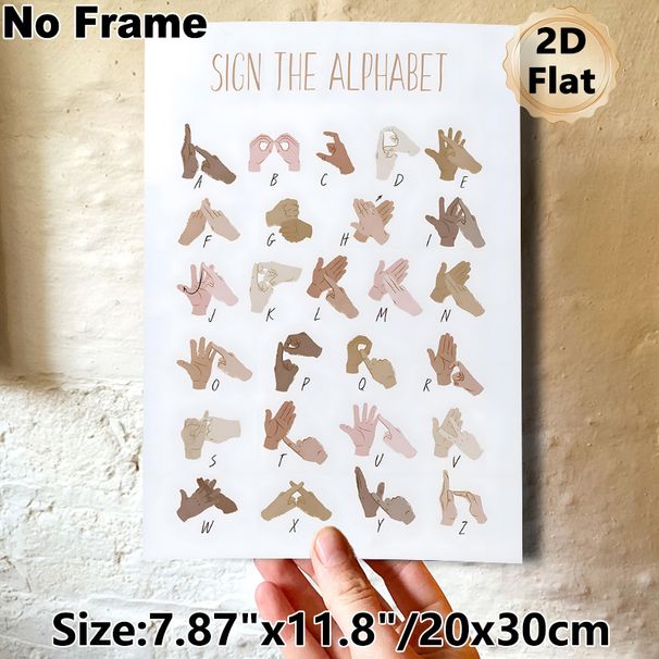 American Sign Language Alphabet Painting Poster, Soft-toned Illustrated Hand Gestures Poster, Useful Guide For Learning Sign Language, Ideal For Home_maomaolike.com