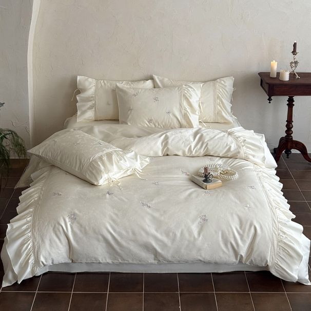 French Style High-End 100S Australian Jacquard Four-Piece Set Full Cotton Satin Duvet Cover Bed Sheet Floral Embroidery Bedding Wh_maomaolike.com