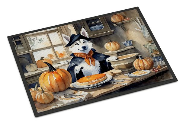 Siberian Husky Fall Kitchen Pumpkins Doormat Front Door Mat Indoor Outdoor Rugs For Entryway, Non Slip Washable Low Pile, 24H X 36W_maomaolike.com