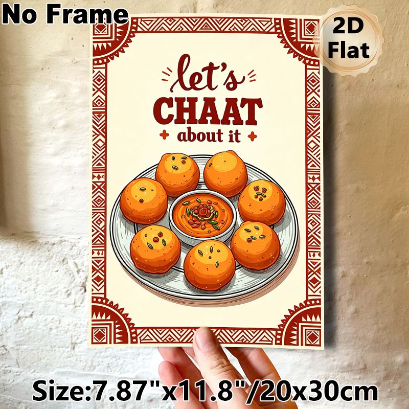 Indian Chaat Themed Painting Poster, Vibrant Retro Ethnic Style Illustrated Poster, Playful Typography With Detailed Chaat Platter, Adds Warm Culinary_maomaolike.com