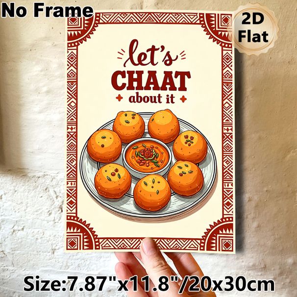 Indian Chaat Themed Painting Poster, Vibrant Retro Ethnic Style Illustrated Poster, Playful Typography With Detailed Chaat Platter, Adds Warm Culinary_maomaolike.com