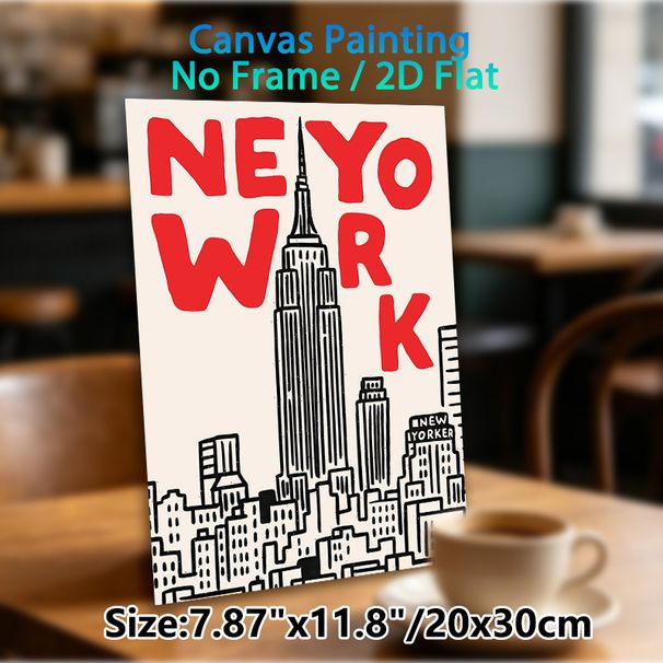 New York City Skyline Painting Poster, Bold Red Lettering & Hand-drawn Line Art Poster, Chic Urban Decor Ideal For Living Room, Office, Bedroom_maomaolike.com