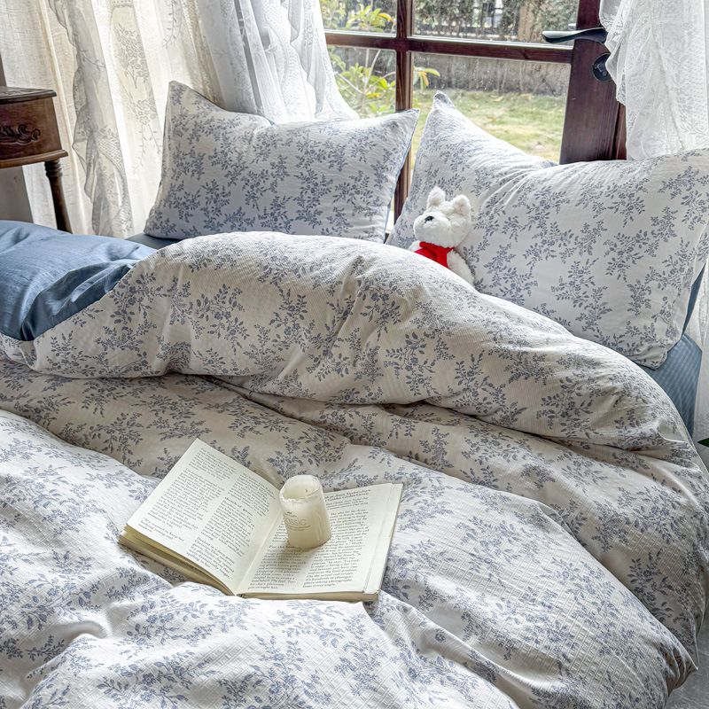 Wholesale INS Korean Four-Piece Pastoral Style Soft Xiaozhu Jacquard Washed Cotton 4-Piece Bedding Set_maomaolike.com