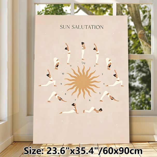 Sun Salutation Yoga Painting Poster, Minimalist Warm-toned Yoga Pose Sequence Poster, Clear Step-by-step Pose Guide For Yoga Practice, Ideal For Yoga_maomaolike.com