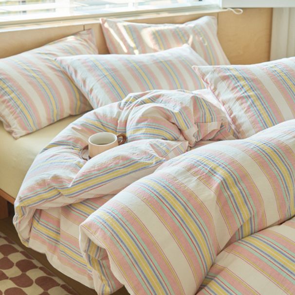 Wholesale INS Japanese Simple Vintage Striped Pure Four-Piece Nordic Style Full Yarn-Dyed Washed Cotton 4-Piece Set_maomaolike.com