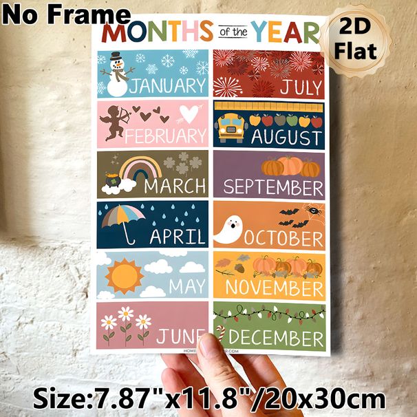Months Of The Year Painting Poster, Vibrant Seasonal-themed Poster, Illustrative Design To Learn Months And Matching Seasonal Elements, Suitable For_maomaolike.com