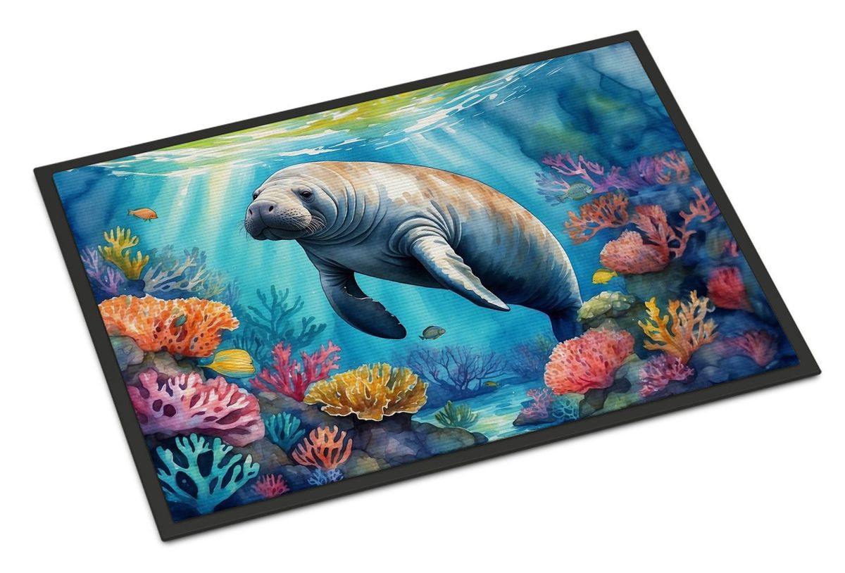 Manatee And Coral Reefs Doormat Front Door Mat Indoor Outdoor Rugs For Entryway, Non Slip Washable Low Pile, 24H X 36W_maomaolike.com