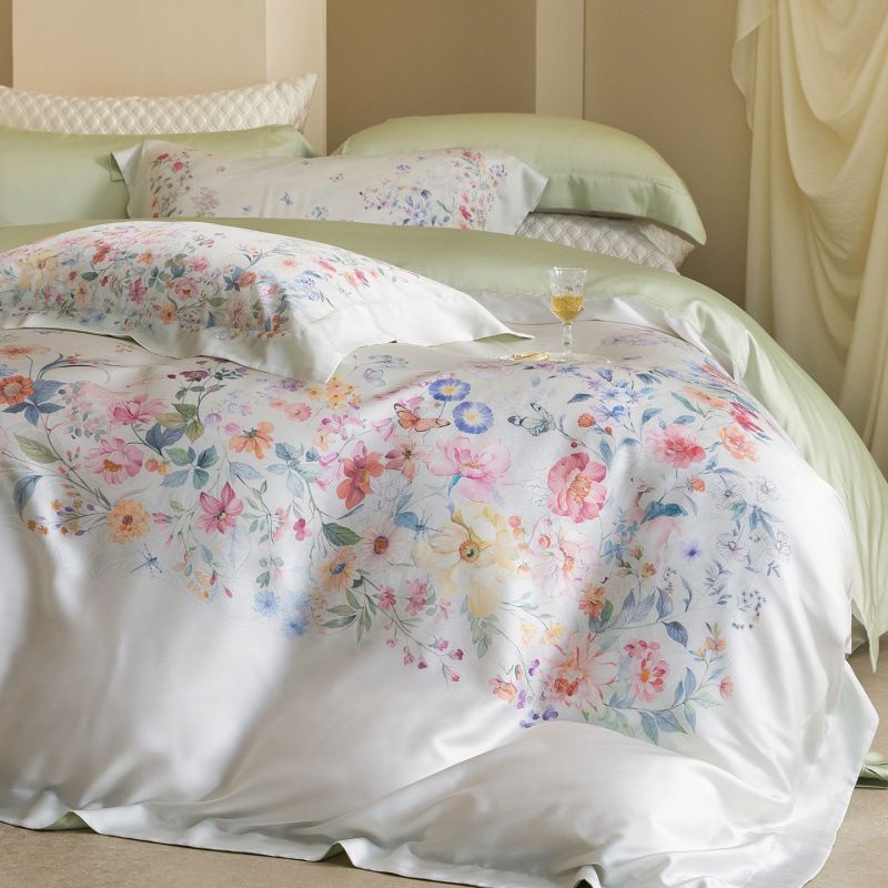 Quilt Cover Summer Lyocell Lenzing Tencel Digital Print Four-Piece Set Ice Silk Cool Skin-Friendly Silky Bed Sheets And_maomaolike.com