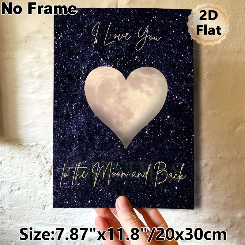 Romantic Heart Moon Love Painting Poster, Starry Night Style With Heart-shaped Moon Poster, Warm Romantic Message, Ideal For Bedroom, Christmas And_maomaolike.com