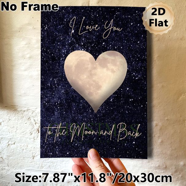 Romantic Heart Moon Love Painting Poster, Starry Night Style With Heart-shaped Moon Poster, Warm Romantic Message, Ideal For Bedroom, Christmas And_maomaolike.com