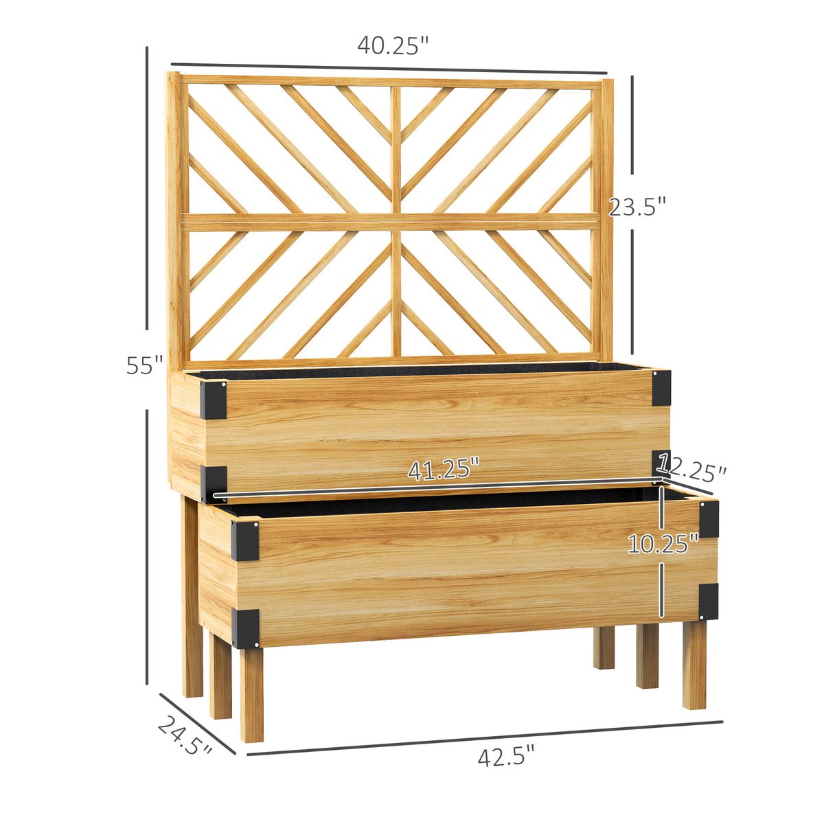 2 Tier Trellis Planter, Wooden Raised Garden Bed, Natural_maomaolike.com